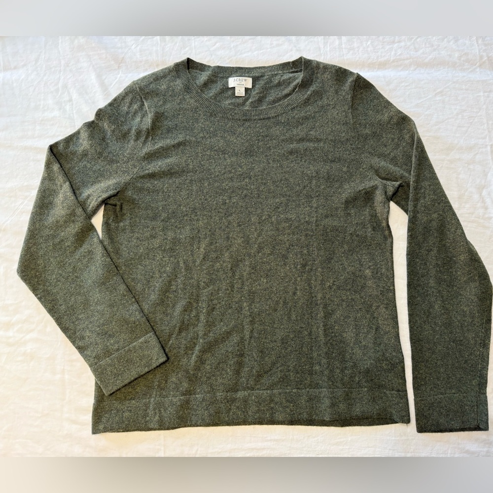 J Crew Large Teddy Cotton Merino Wool Moss Green Sweater Cabincore Normcore